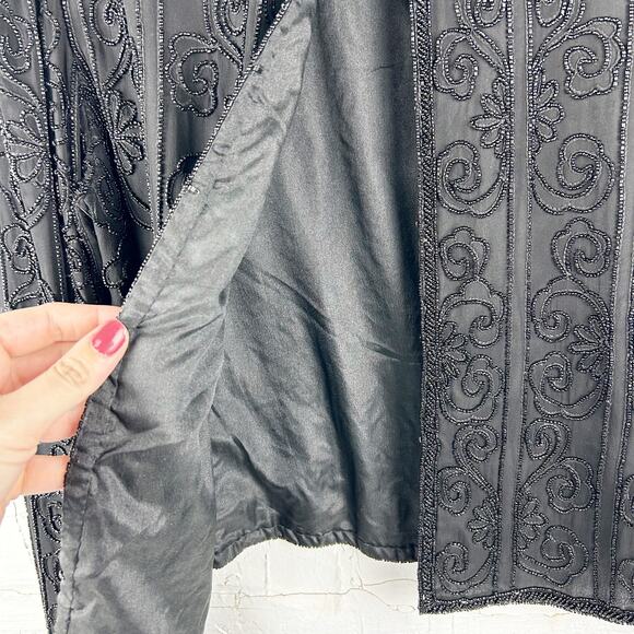Vintage Talbots 100% Silk Black Beaded Sweater โโ Clasp Front, Size M - Picture 4 of 8